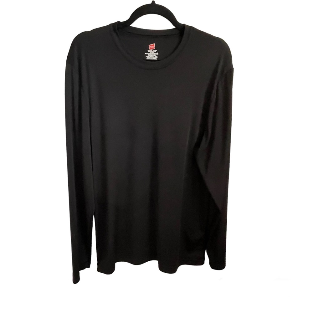 Mens Hanes Black Long Sleeve Cool Dri Top - L
